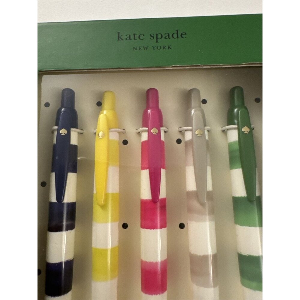 Kate Spade New York Rugby Stripe Pen Set Set of 5 Black Ink Pens New B30 - Picture 2 of 4